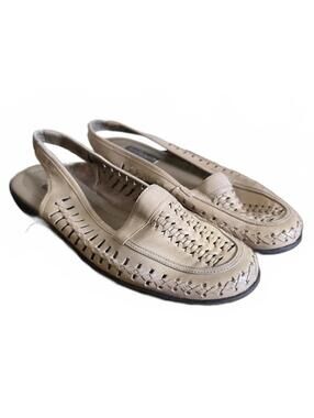 Sandler Boston Women Beige Leather Slingback Loafers Size 8M